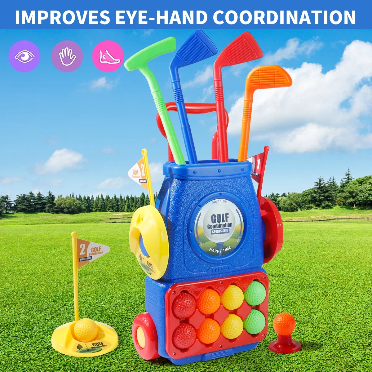 Kids Indoor Outdoor Cart - MQUDUO Kids Golf Putting Game Set